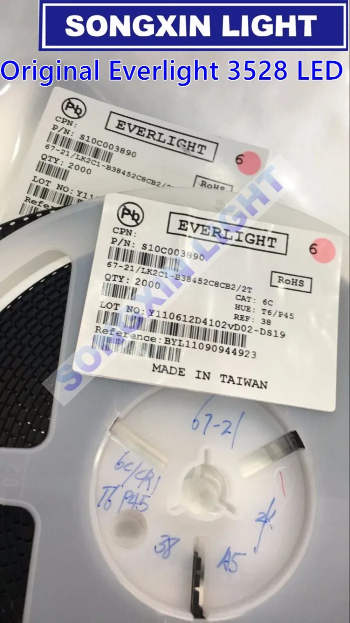 2000 шт. EVERLIGHT 3528 1210 SMD светодиодсветодиодный белая золотая линия/медный кронштейн