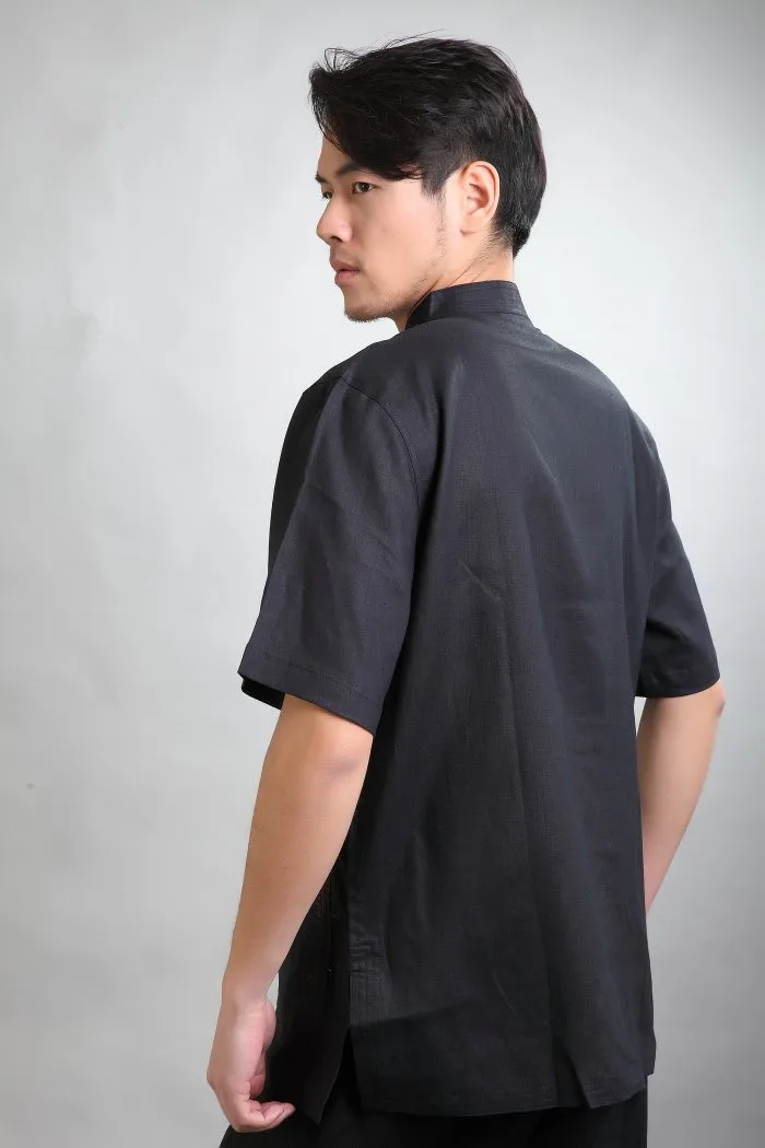 Черный традиционный китайский стиль мужская хлопковая льняная рубашка Кунг-фу