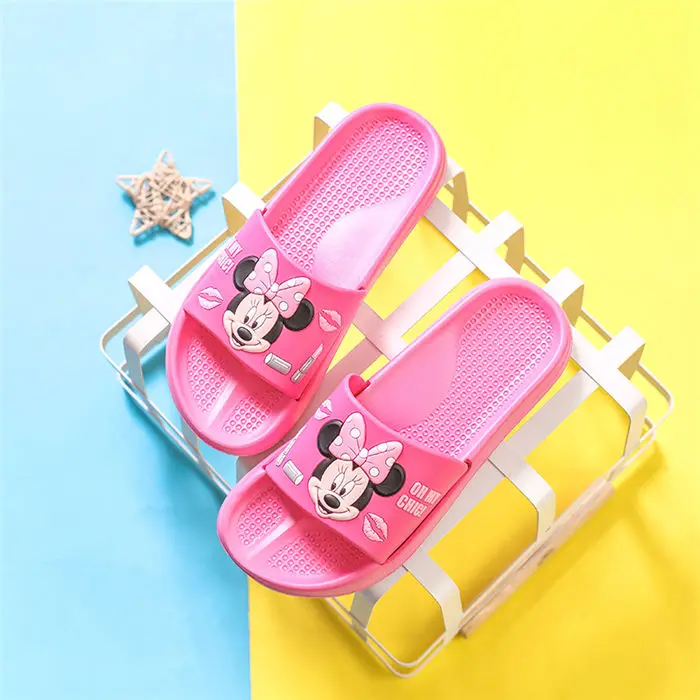 Minnie Тапочки для мальчиков и девочек с рисунком Микки и Минни; милые детские Вьетнамки с героями мультфильмов; Детская домашняя пляжная обувь для сада - Цвет: Minnie