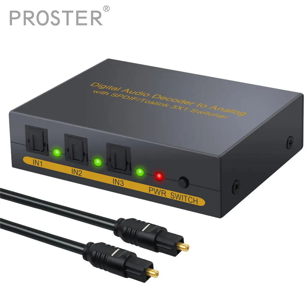Proster 3 порта оптический SPDIF Toslink для L/R RCA 5 мм стерео аудио с коммутатор цифровой
