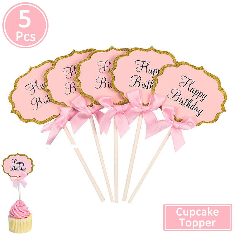 5pcs pink cupcake 10/6 шт. блеск Бумага 1 для капкейка-первый День рождения украшения 1st на день рождения мой один год для маленьких мальчиков и девочек расходные материалы - Цвет: 5pcs pink cupcake