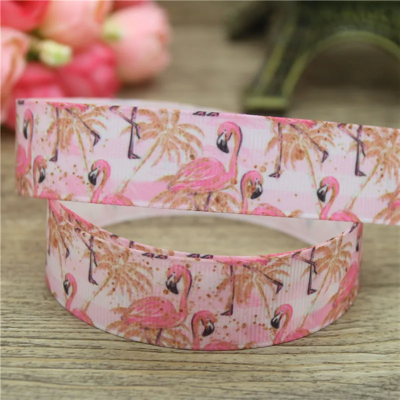 DHK 7/8 ''10yards тропический лист Фламинго шар печатных grosgrain ленты аксессуар hairbow головные уборы украшения B1692 - Цвет: 4