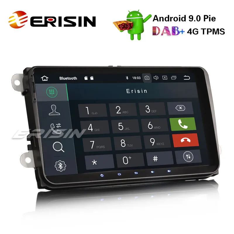 Erisin ES7918V 9" Android9.0 Car Stereo DAB+ OPS GPS 4G TPMS For VW Passat Golf Touran Eos Jetta