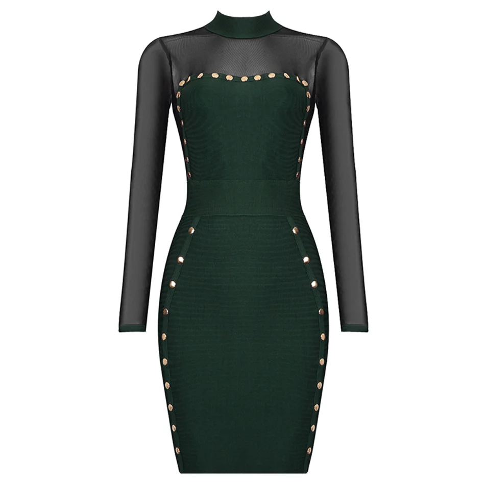 Магические заклепки Украшенные сетки лоскутное Бандажное платье макет шеи с