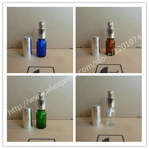 Прозрачная/синяя/зеленая/коричневая стеклянная бутылка 10 мл с алюминиевым