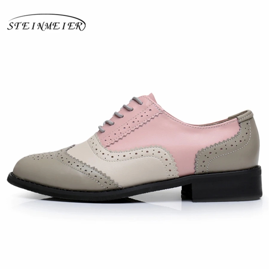 Женские дизайнерские винтажные Туфли оксфорды на плоской подошве из натуральной