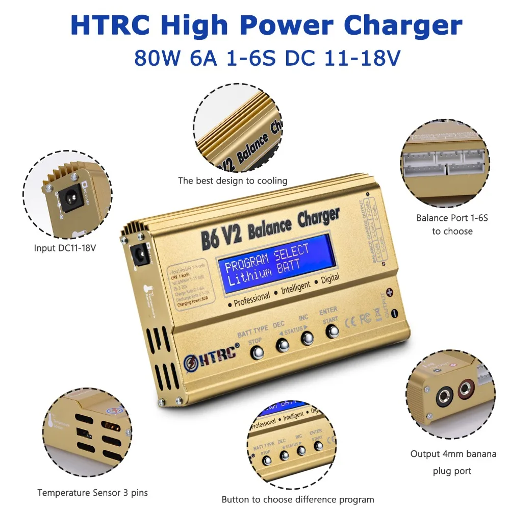HTRC Imax B6 V2 80 Вт 6A RC баланс зарядное устройство для LiIon/LiFe/NiCd/NiMH/высокая мощность Батарея LiHV 15 в 6A адаптер переменного тока IMAX зарядное устройство