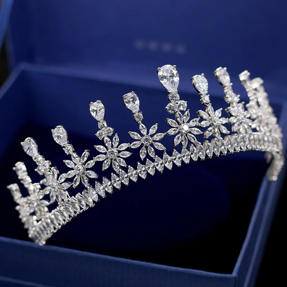 

Paved Full Cubic Zircon Tiara Vintage Zirconia Crown CZ Diadema Bridal Coroa Wedding Hair Accessories Bijoux Cheveux WIGO1333