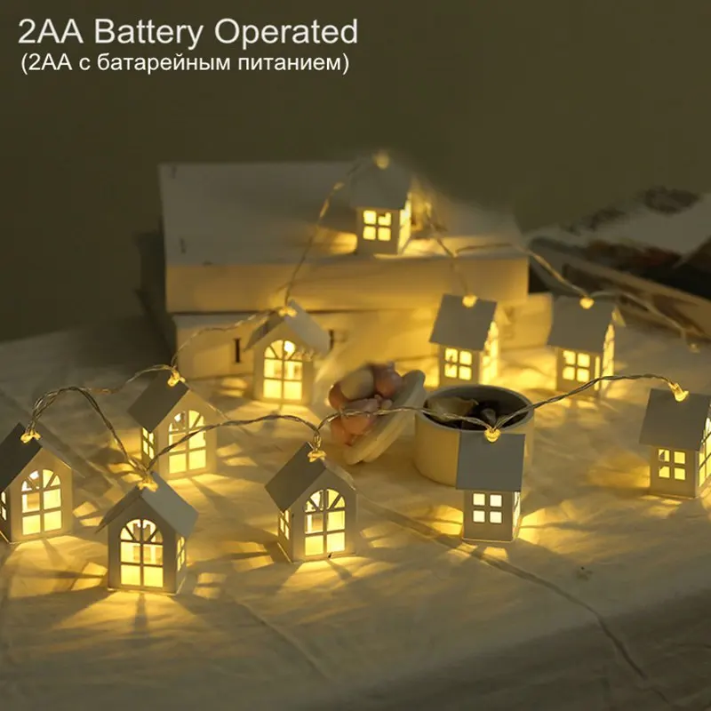 2M-Battery operated 2 м Праздничная гирлянда светодиодный деревянный дом Рождественская елка кулон светодиодный гирлянды для дома свадебные декоративные подвесные украшения - Цвет: 2M-Battery operated
