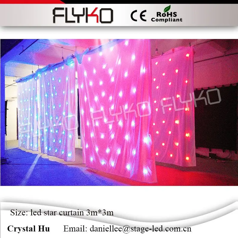 Flyko хорошее качество led звезда занавес Белый фон для свадебного украшения с