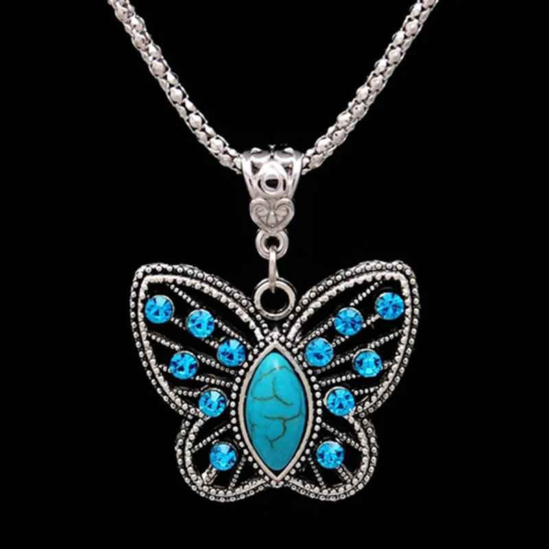 Комплект ювелирных изделий серьги-капли кристалл бабочка кулон ожерелье набор