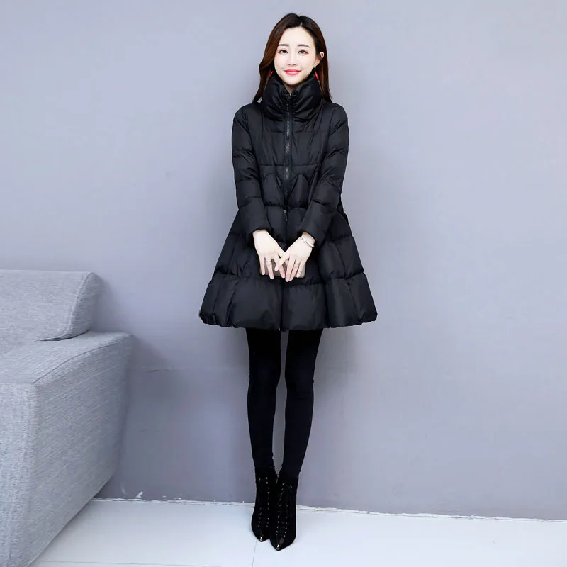 

High Quality Down Cotton Coat Women Cloak Stand Collar Down Cotton Coat Winter Long Section Cotton Keep Warm Jacket Parker Coat
