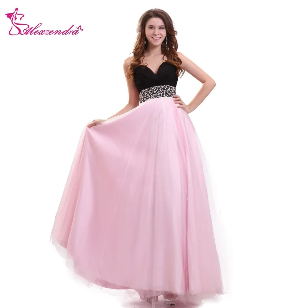 

Alexzendra Black Top A Line Long Prom Dresses Sweetheart Beaded Tulle Party Dress Evening Dresses Plus Size