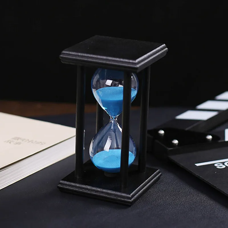 Black blue sand Стеклянные песочные часы на 30 минут в черном деревянном корпусе с кристалликами внутри колбы. Отлично подойдут для домашнего декора - Цвет: Black blue sand