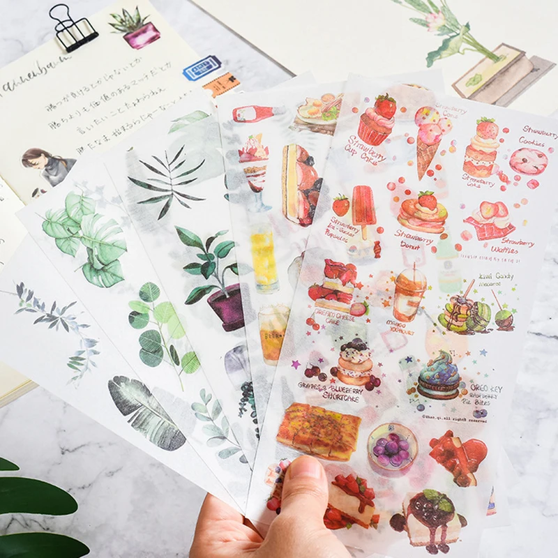 3 листа/набор наклейки для еды с зелеными листьями декоративная Васи бумажная