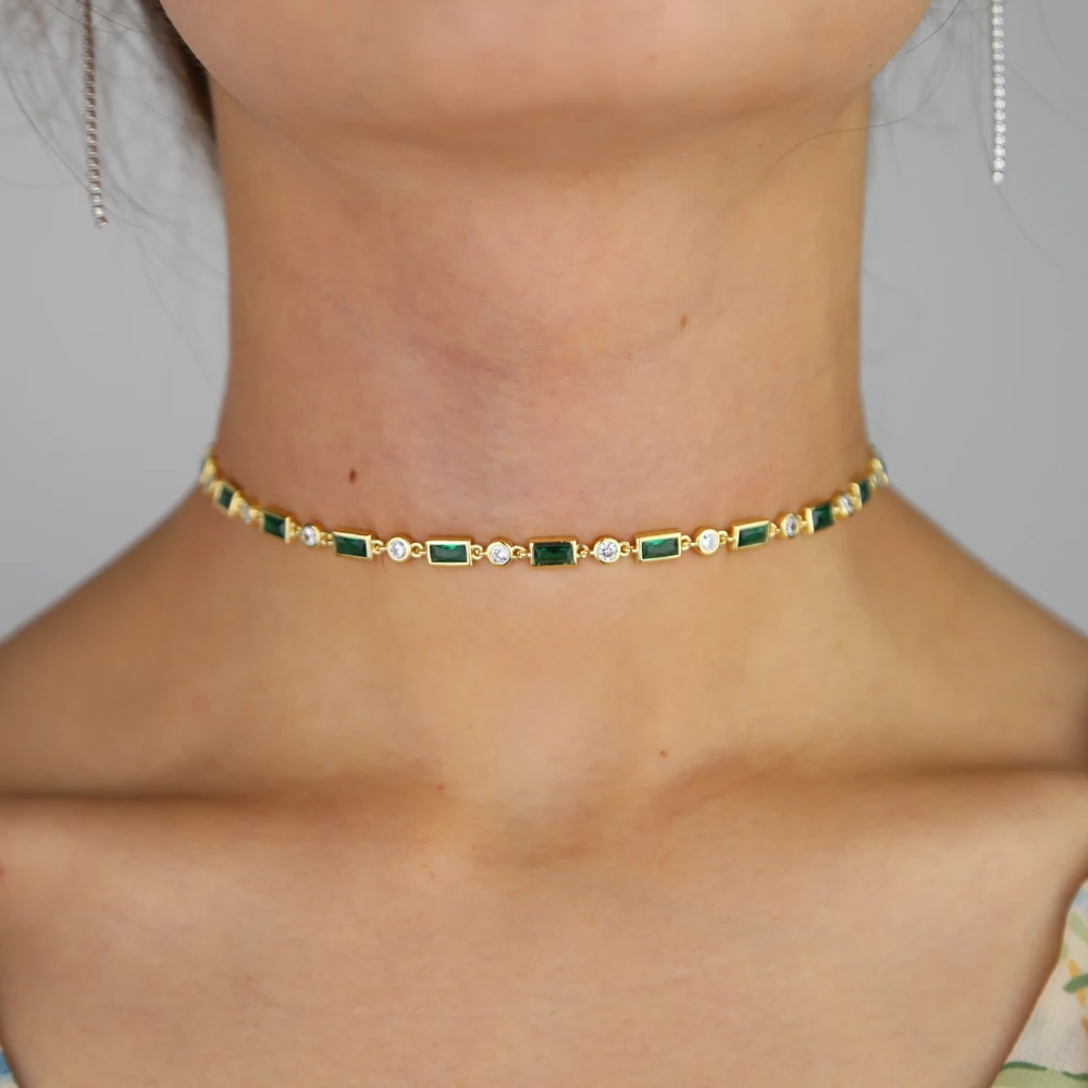 Чокер женский с красным и зеленым кристаллом сексуальное ожерелье золотистого