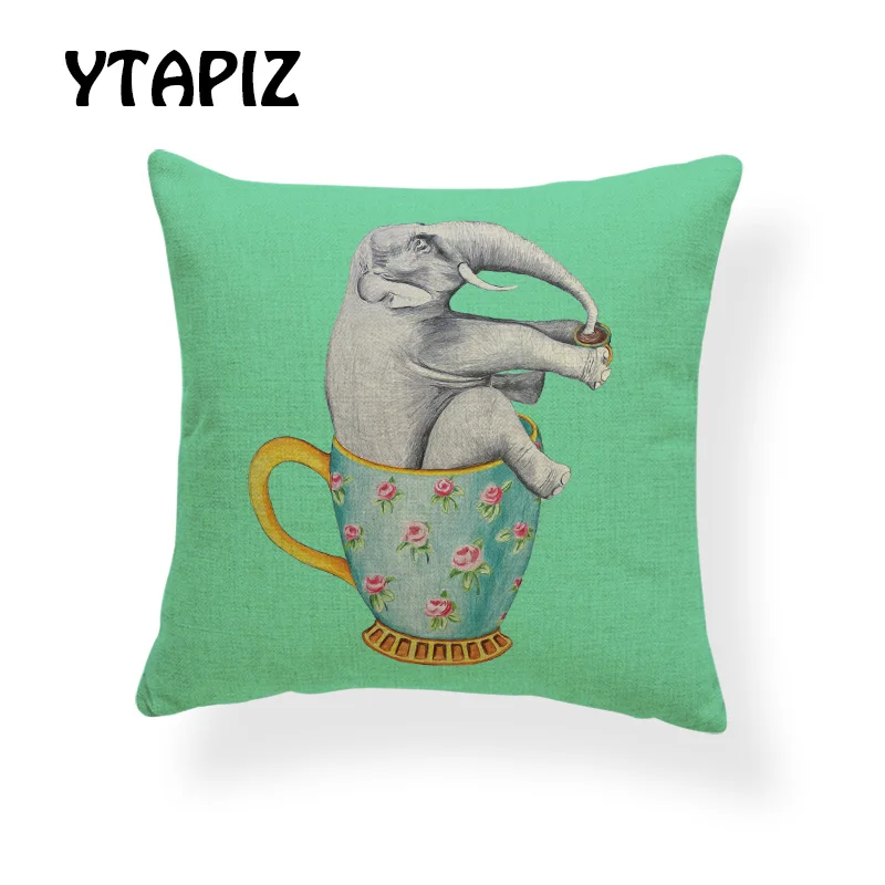 Мода окрашенные слон портрет Радужная чашка серый зеленый солнце завод панда