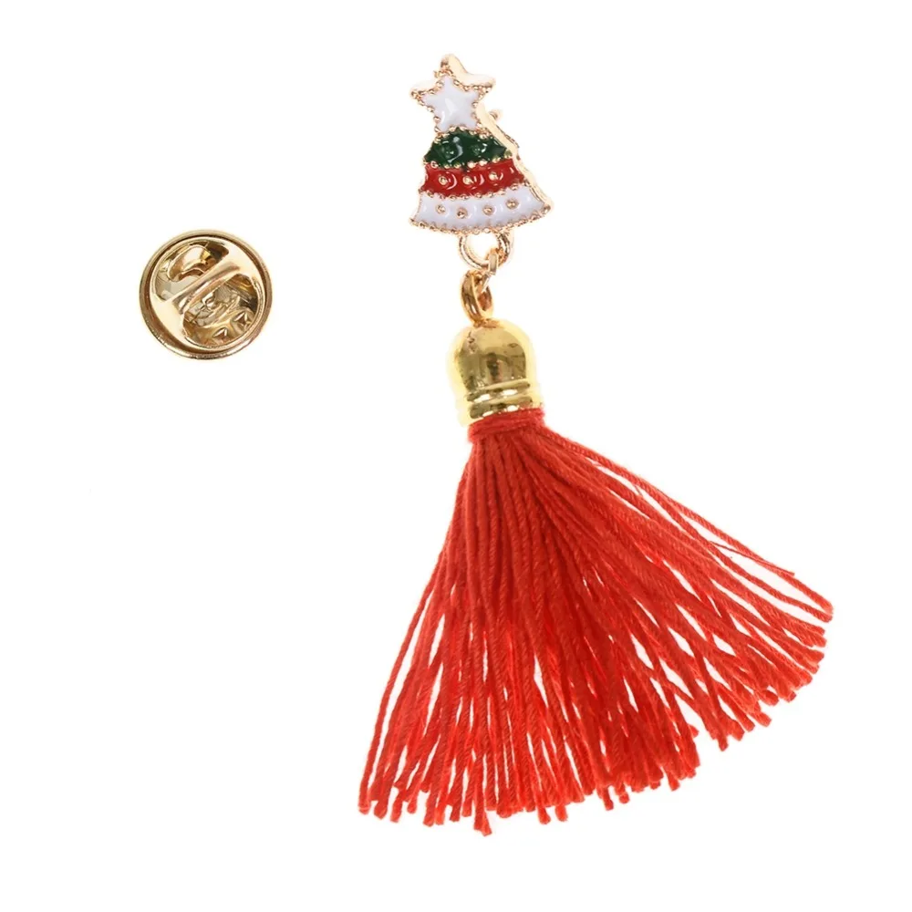 New Year Xmas Gift Christmas Hat Red Color Long Tassel Brooch Pin For Women Kid Holiday Party Jewelry Accessories | Украшения и