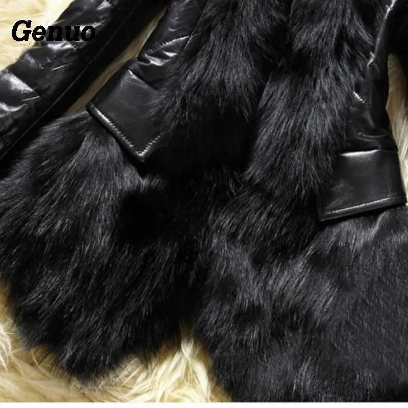 Genuo зимняя кожаная куртка для женщин пэчворк искусственный мех воротник зимнее