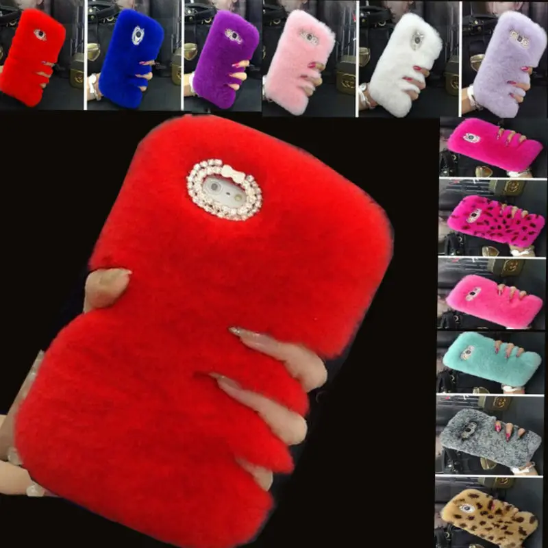 Мех Чехол Для Samsung Galaxy S4 S5 S6 S7 S8 Плюс Край A7 A5 A3 2017 Волос Кролика Coque Зима Крышка Bling