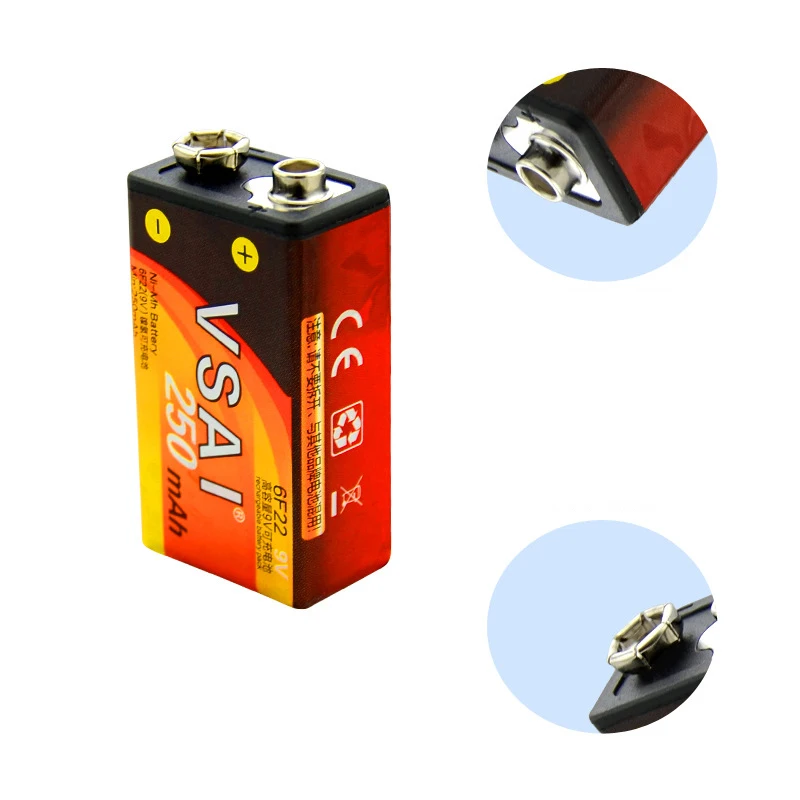 

VSAI 250mAh 6F22 Ni-MH NiMH 9V Rechargeable Battery For Alarm Wireless Microphone Intercom