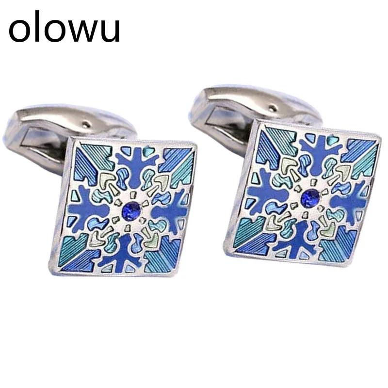 Olowu классические свадебные ювелирные изделия Запонки синяя эмаль Снежинка для