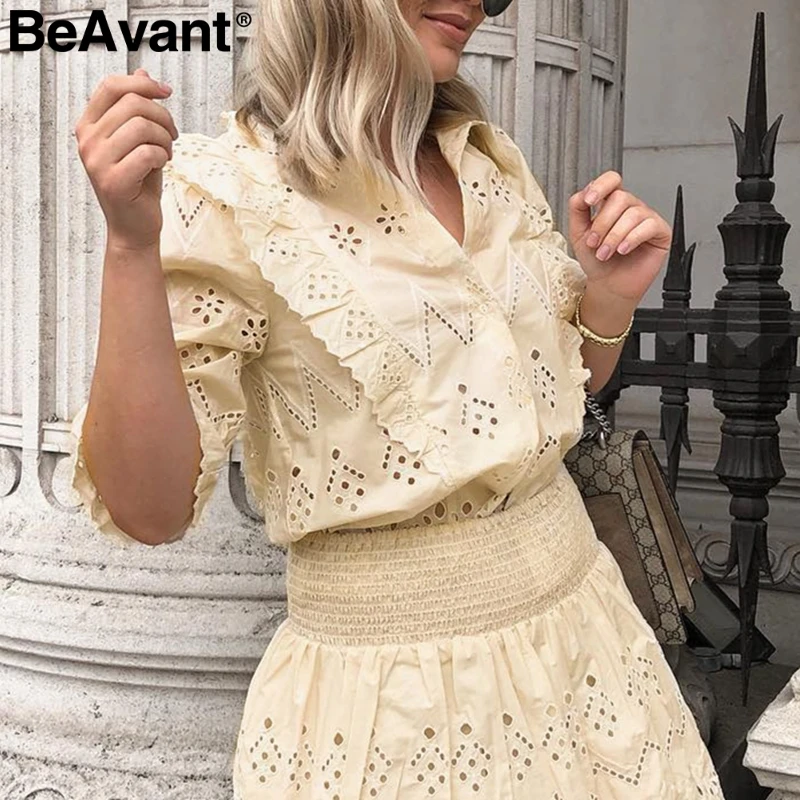 BeAvant элегантная Кружевная блуза с вышивкой для женщин короткий рукав