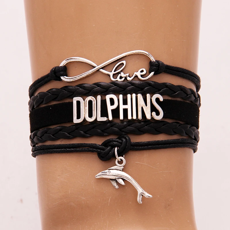Женский и мужской браслет Infinity love Dolphins кожаный с подвесками в виде дельфина