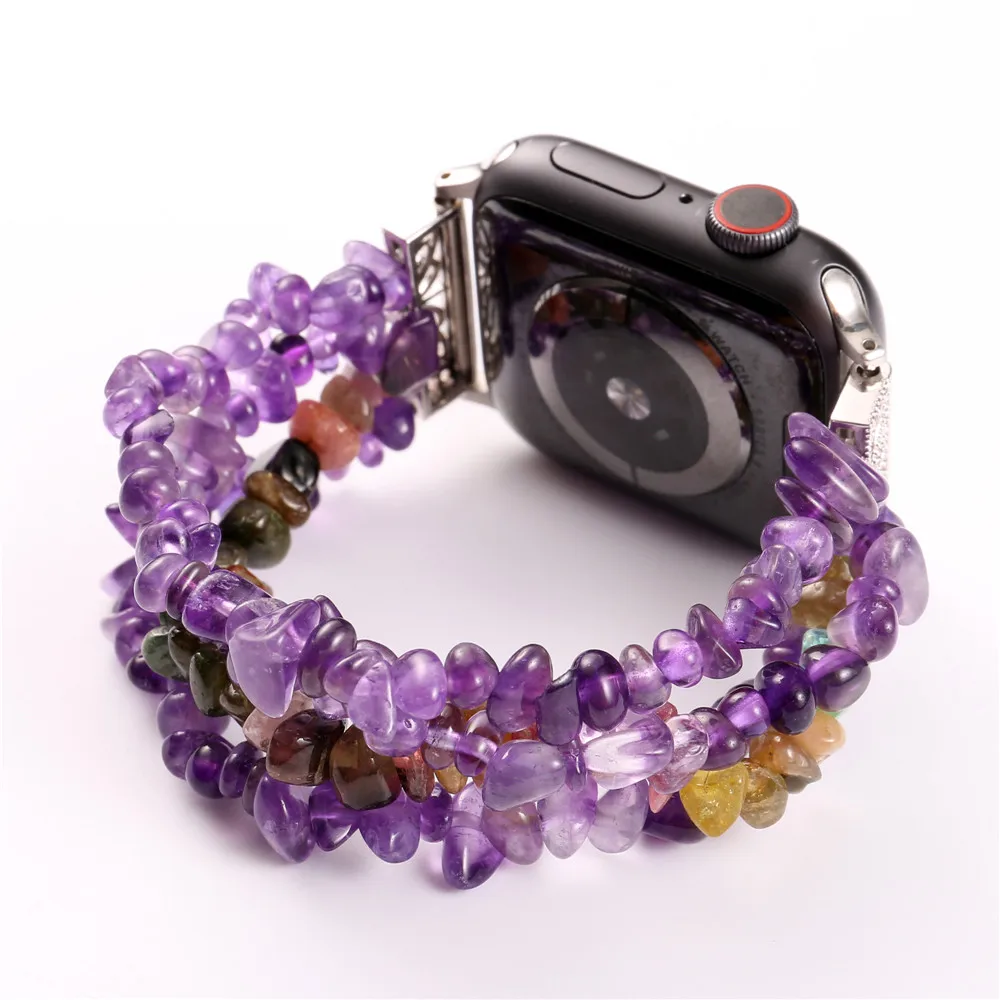 Style 4 Для наручных часов Apple Watch, версии 40/44/38/42 мм камень Форма бусины Для женщин браслет Series 5 4 3 2 1 ювелирные изделия черный эластичный ремешок на запястье - Цвет ремешка: Style 4