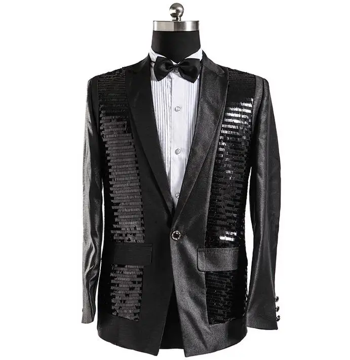 Черный Новое поступление костюм расшитый пайетками пиджак приталенный мужской с