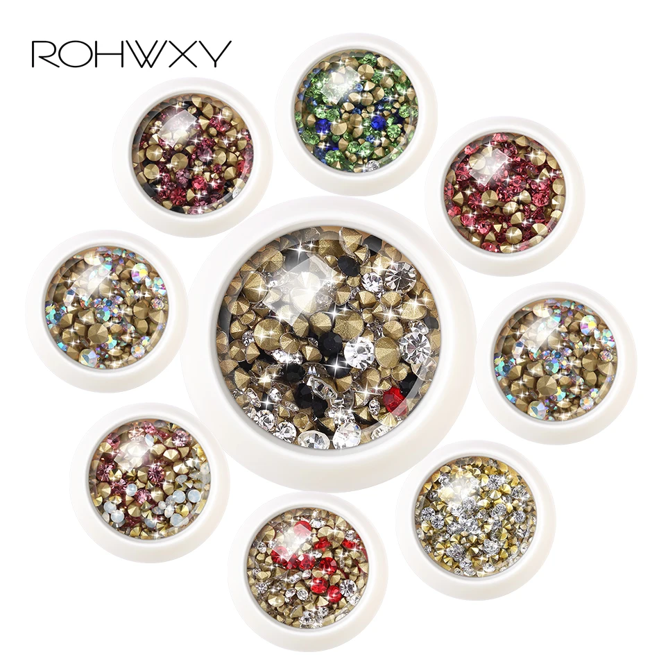 ROHWXY Nail Art украшения стразами очаровательные хрустальные камни, ювелирные изделия 3D ногти аксессуары все для маникюра дизайн ногтей