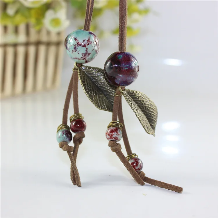 Простое керамическое ожерелье с шариками для женщин в стиле бохо подвеска