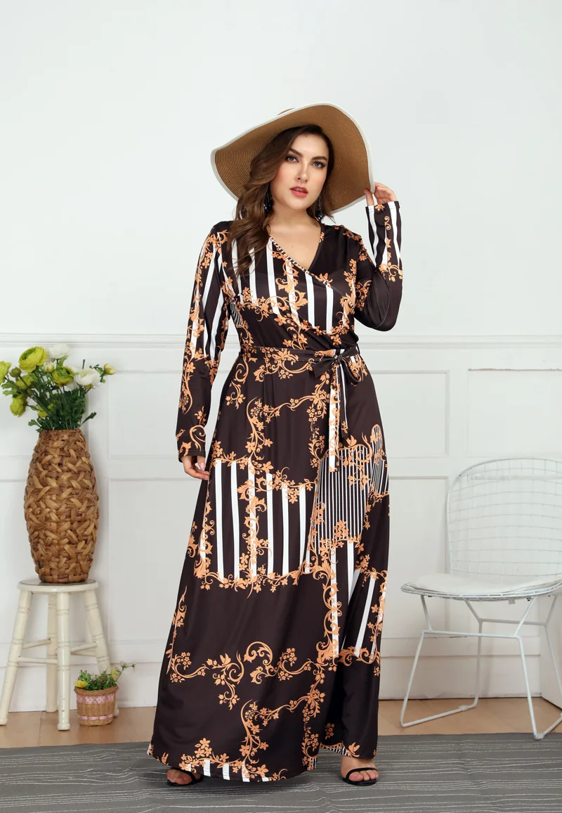 Женское винтажное платье с цветочным принтом и длинным рукавом элегантные