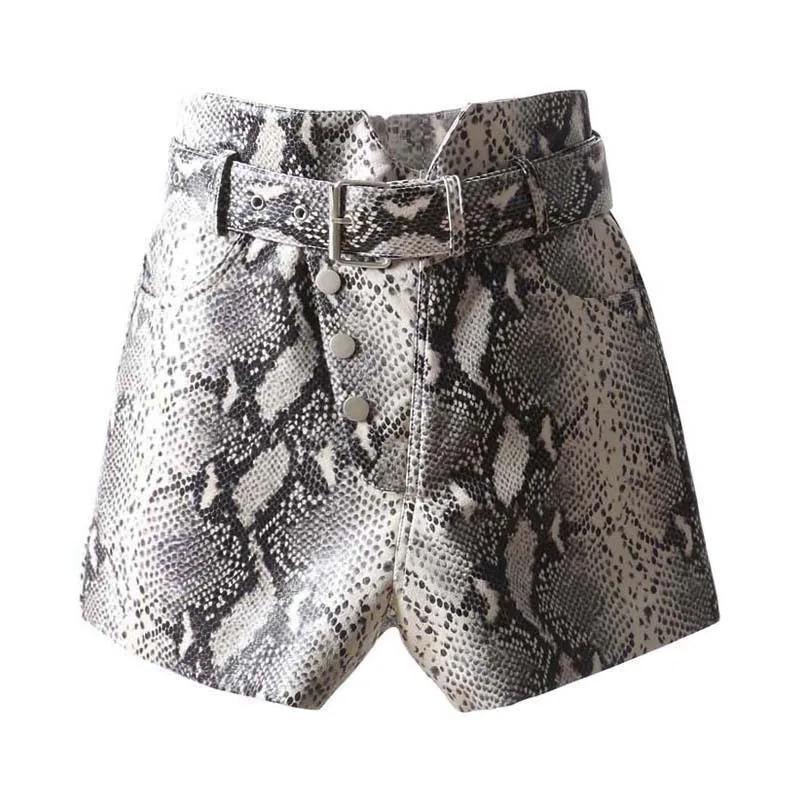 TWOTWINSTYLE женские шорты с принтом из искусственной кожи высокой талией поясом и