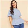 SHEIN модный топ с рукавами-крылышками и кружевной вставкой, элегантный однотонный топ с воротником-стойкой, летние женские блузки с коротким рукавом