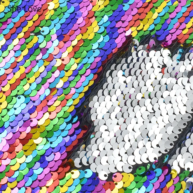 Chzimade 1 ярд Радужная расшитая блестками ткань двусторонняя Русалка рыбья чешуя
