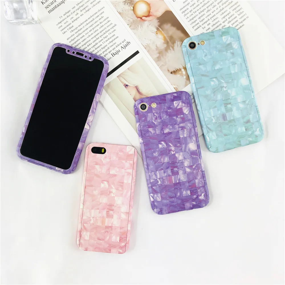 For IPhone 8 Pink Purple Blue Phone Cases Gemstone Veins for Plus 360 Degree Full Protective Hard PC Back Cover |