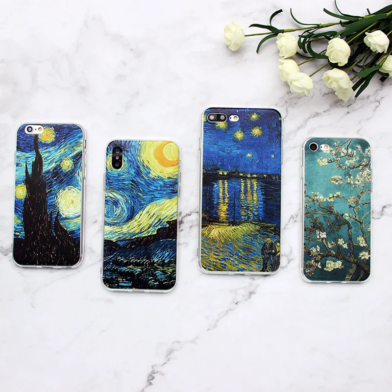 MISSCASE Phone Case for iphone X 10 7 8 Plus Van Gogh Star print Soft TPU Cover coque Apple iPhone 6 6s plus 5 5S SE |