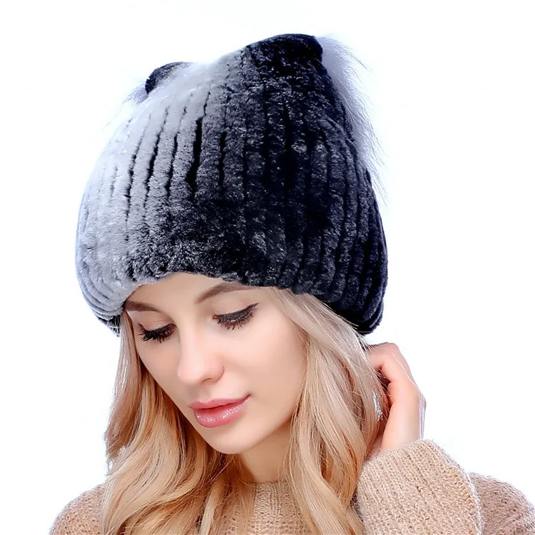 The new female han edition earmuffs beaver rabbit wool woven fur hat after fox hair thickening warm |