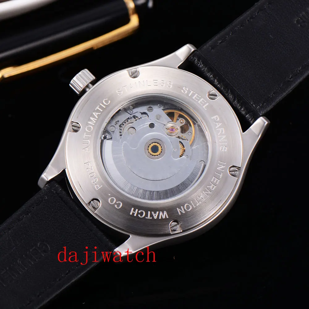 Parnis42mm автоматические механические мужские часы сапфировое стекло черный ободок