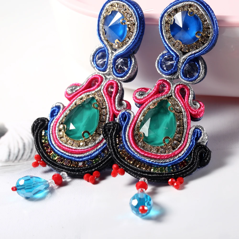 Женские кожаные серьги-подвески Soutache модные вечерние серьги ручной работы в