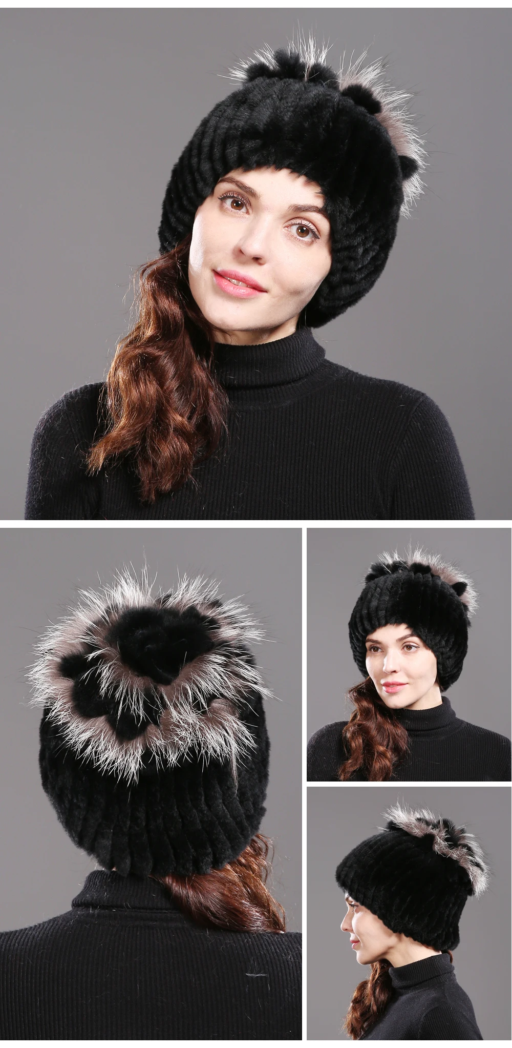 Горячая Распродажа Настоящий мех кролика Skullies Beanies шапки женские зимние теплые ручной работы вязаная шапка из меха кролика рекс для девочек натуральный Лисий мех шапка