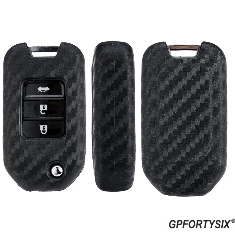 Чехол из углеродного волокна и силикона с 3 кнопками для автомобильного ключа