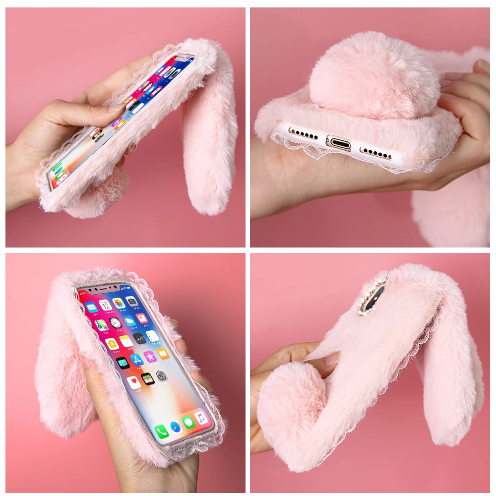KISSCASE пушистый мех кролика чехол для телефона iPhone XS Max 6 6S 7 8 Plus X милый XR 5 5S SE чехлы |
