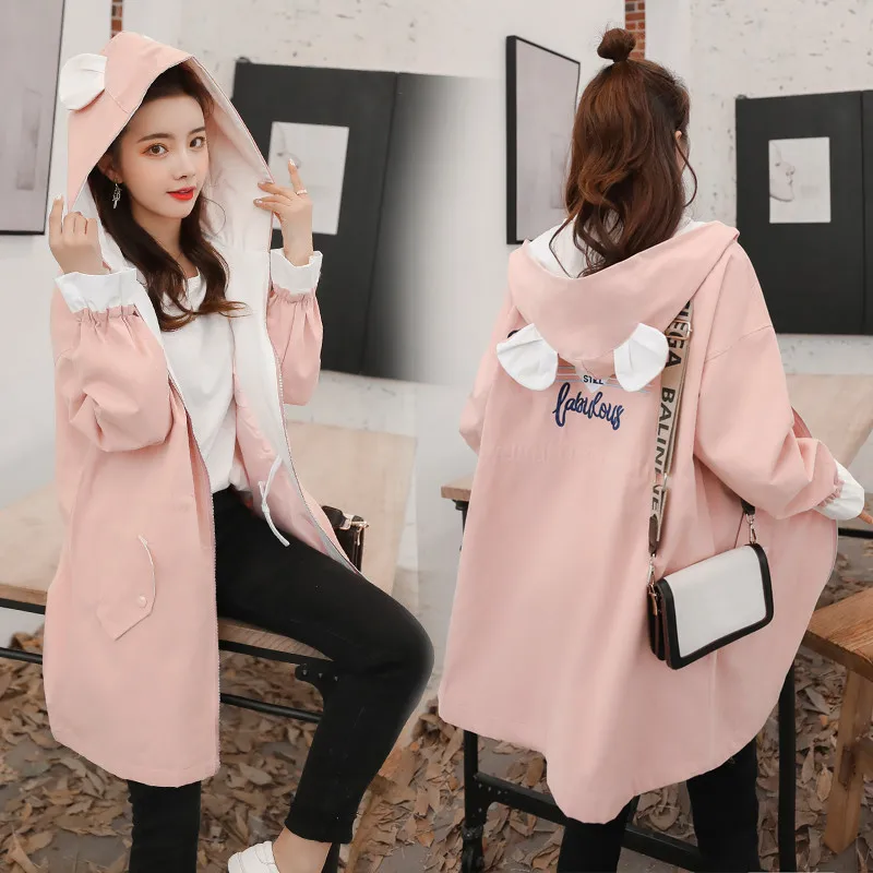 Женское пальто с капюшоном длинный тренчкот большого размера длинным рукавом