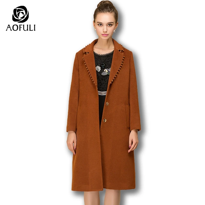 AOFULI S-4xl 5xl Женское шерстяное пальто X-long зимнее длинное с длинными рукавами и