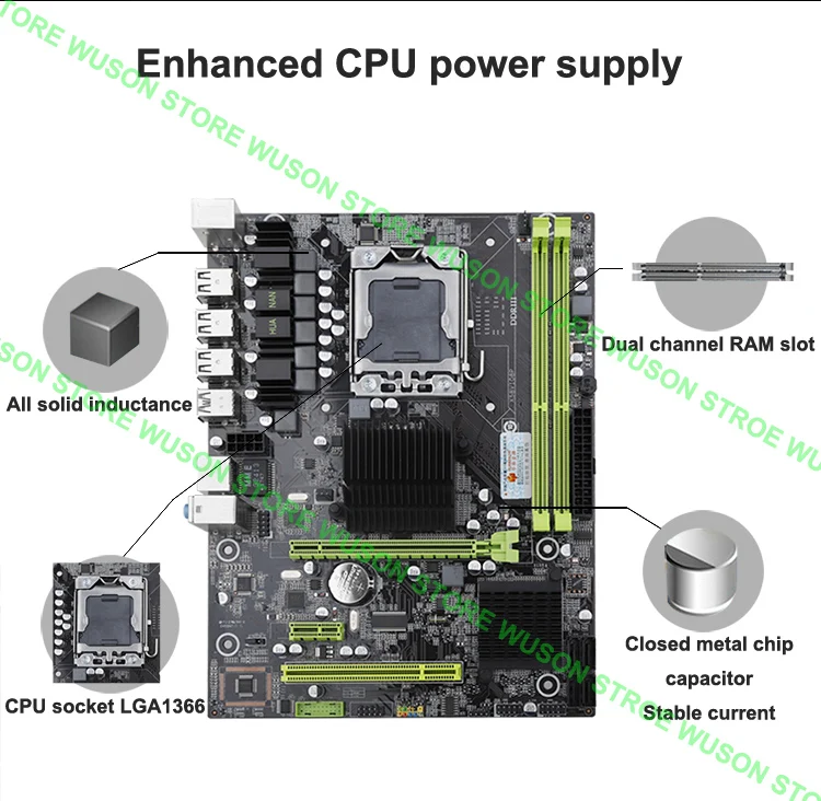 Материнская плата HUANANZHI X58 Pro LGA1366 с процессором Intel Xeon E5540 2 53 ГГц память большой