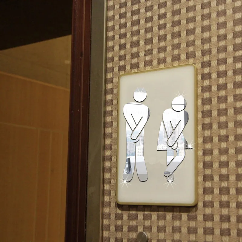 QT-0122 Toilets Carpeted Floor WC Male And Female Identity Mirror Wall Stickers Acrylic Mirrored waterproof Sticker Home Decor | Дом и сад