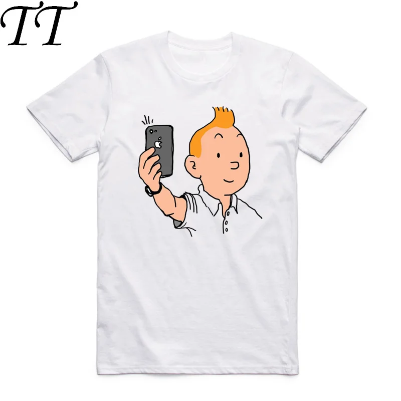 Мужская и женская футболка азиатского размера с принтом из мультфильма Tintin