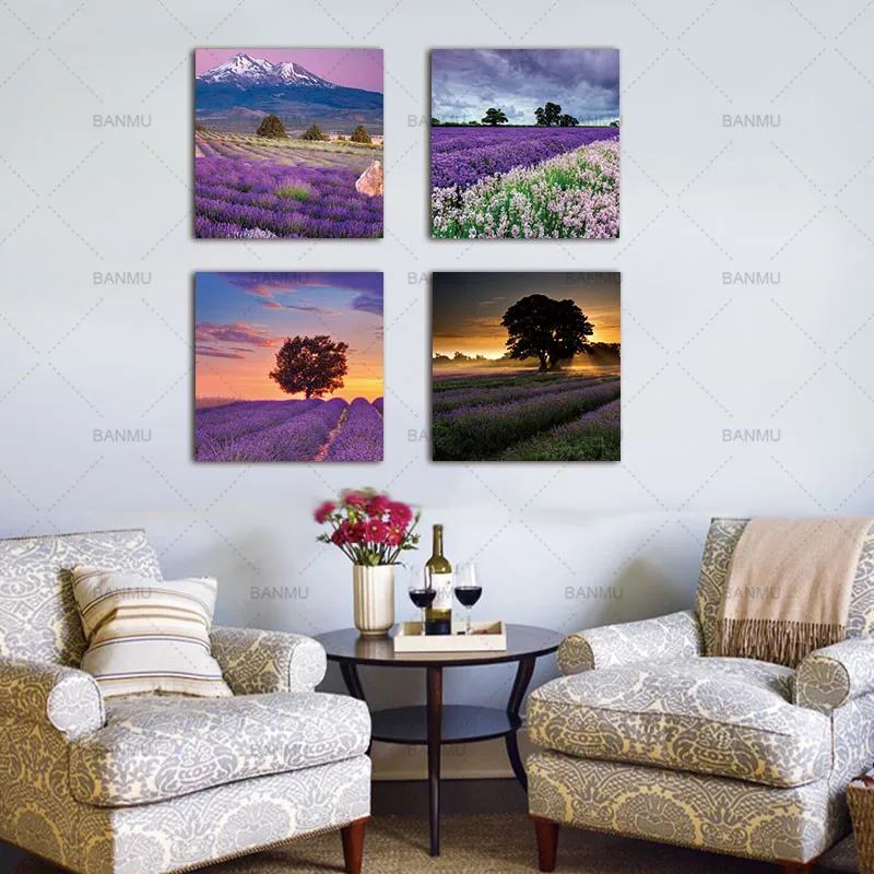 4 шт. настенные картины с изображением лаванды|art print|landscape paintingpainting canvas |